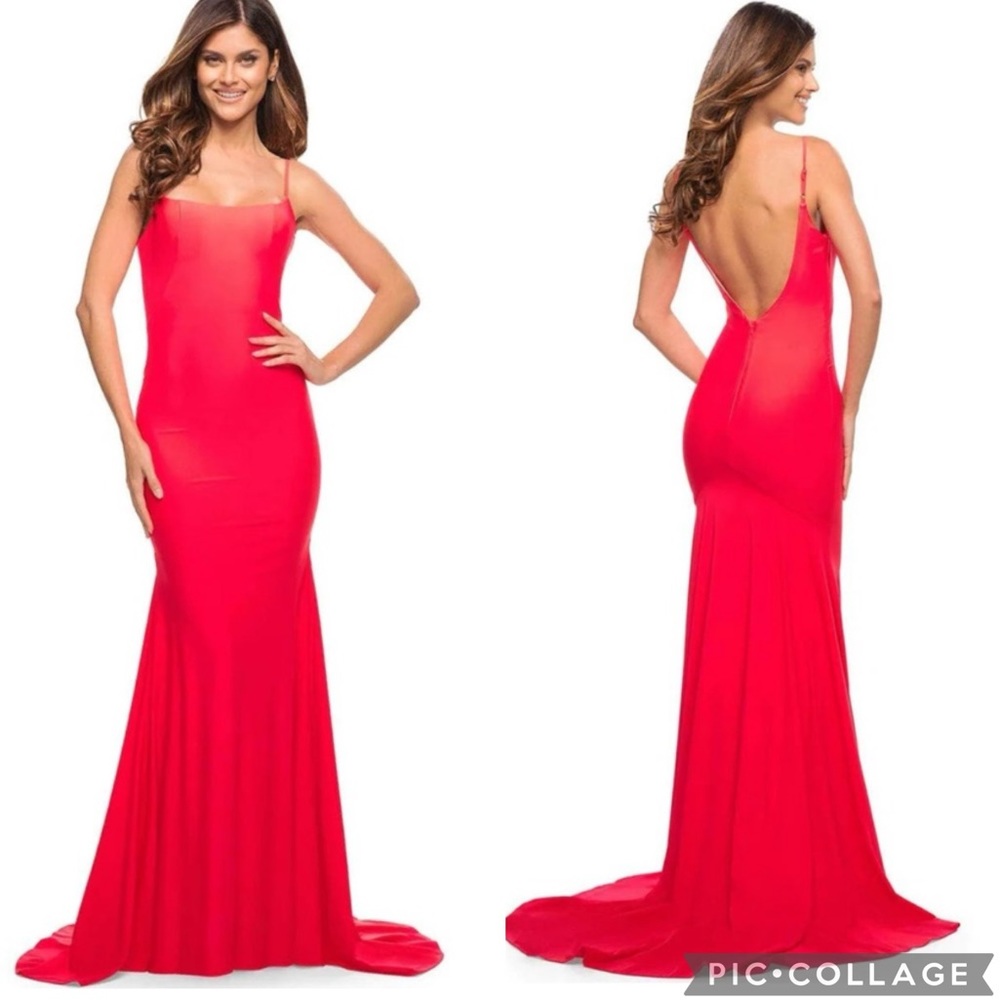 La Femme 30682 Trumpet Gown Hot Coral 6